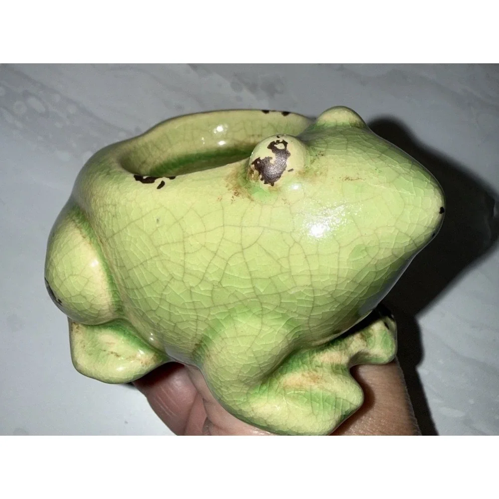 Pair Of Green Frog/Toad Figurines Indoor/Lawn Garden Ceramic Sculpture Decor